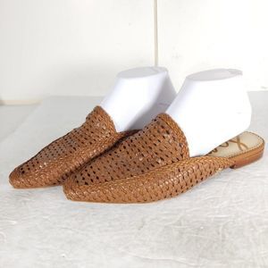 SAM EDELMAN Women's Elva US 7,5M Brown Woven Leather Slip-on Flat Mule Sandal